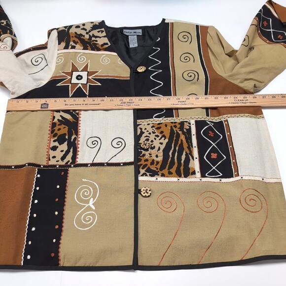 VTG Indigo Moon Patchwork Jacket Womens Size 1X Animal Print Tapestry Brown Tan - Picture 9 of 12